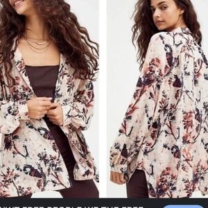 Free People Orange Blue Floral Its A Vibe Button Down Shirt